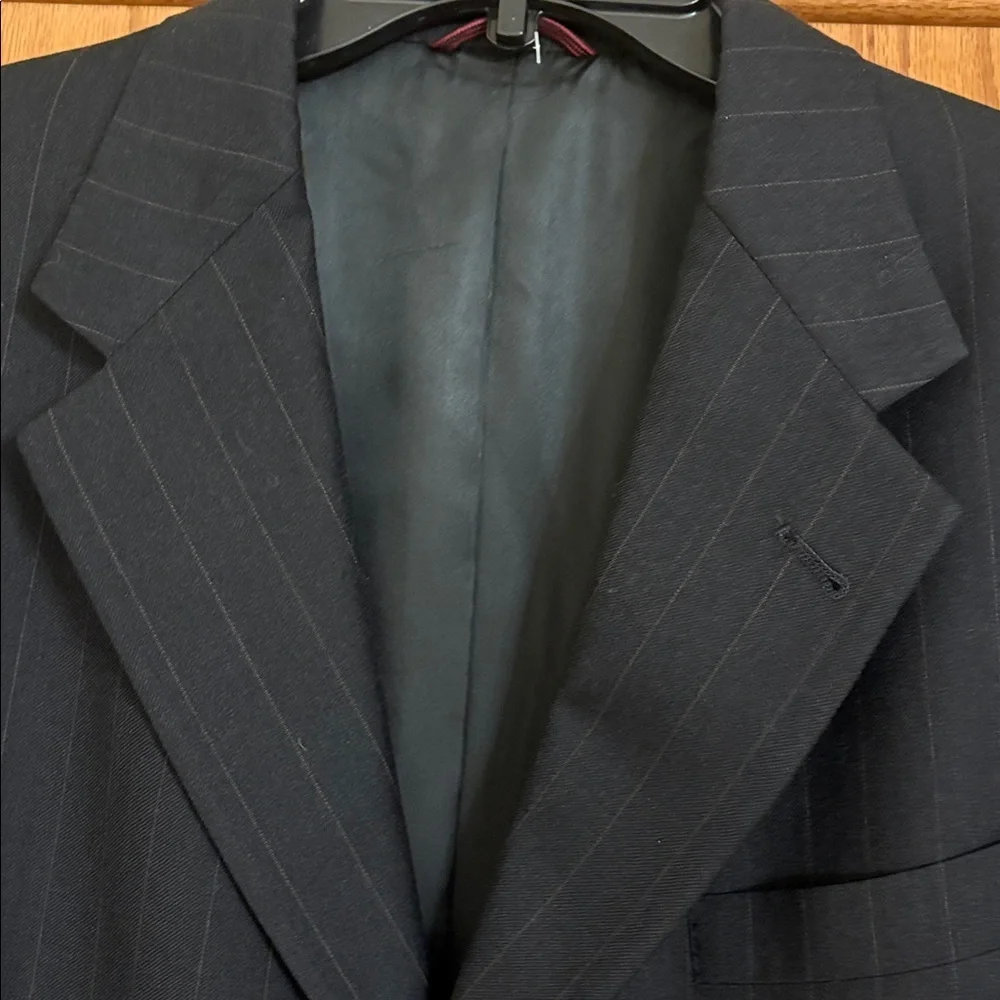 Hart Schaffner Marx black pin stripe suit blazer jacket sport coat 100% wool 41R